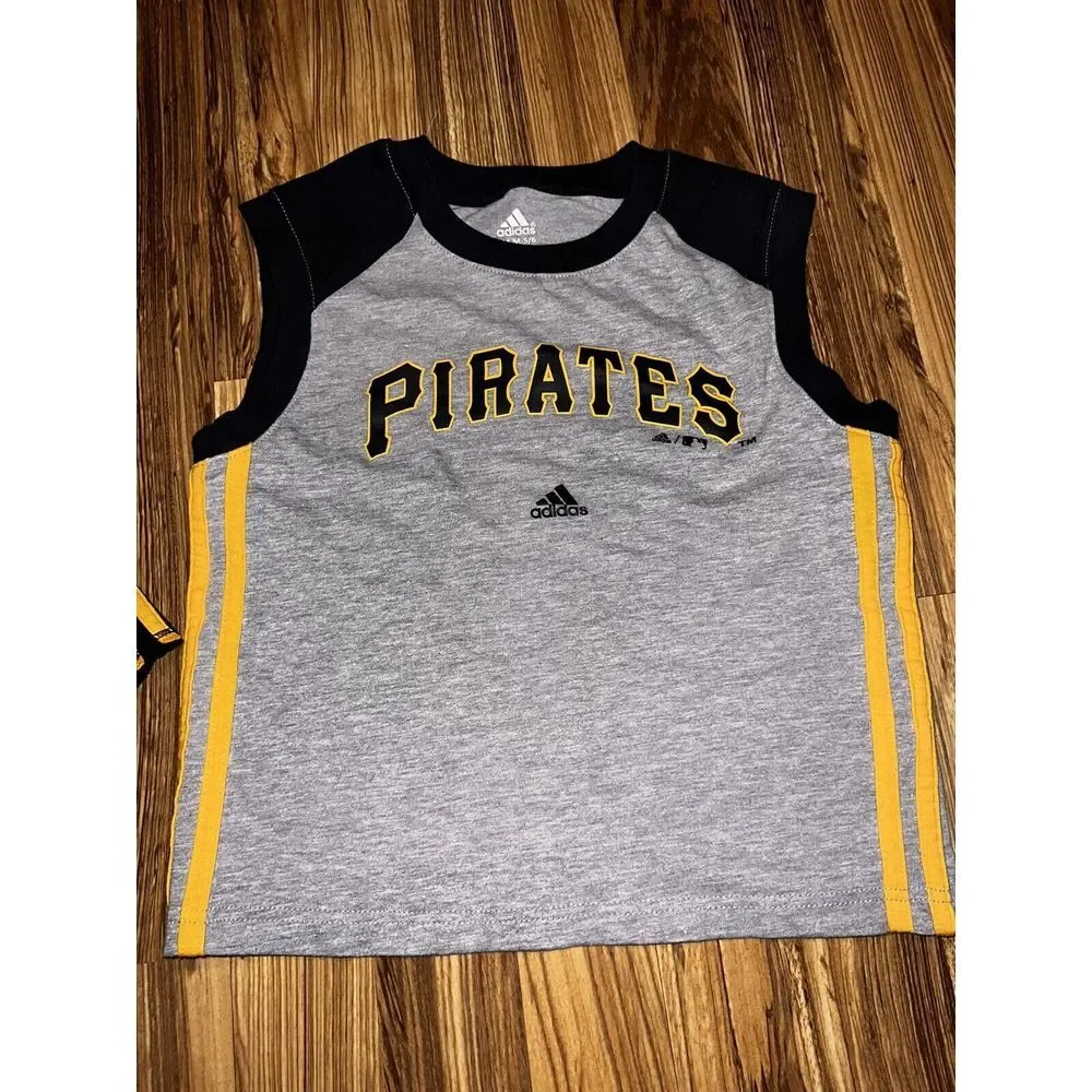 Adidas Pittsburgh Pirates MLB 2 Piece‎ Set Shirt & Shorts Outfit Boys Sz 5 6